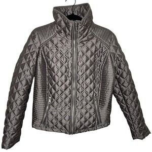 Marc New York Quilted Jacket Womens Small Gray Excellent Metallic Puffer Coat
